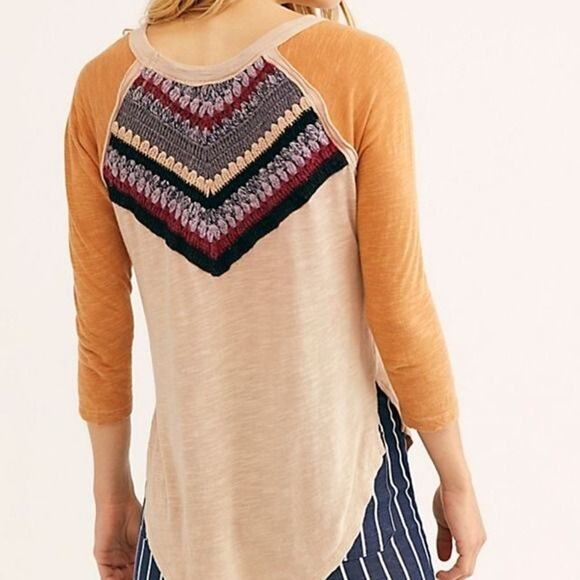 Free People We The Free Spring Bound Crochet Cotton & Linen Blend Baseball Tee - Picture 9 of 16